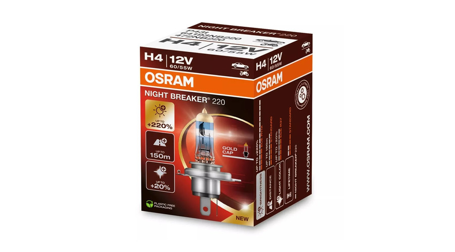 Osram Night Breaker 220 H4 55W +220% halogén izzó 64193NB220