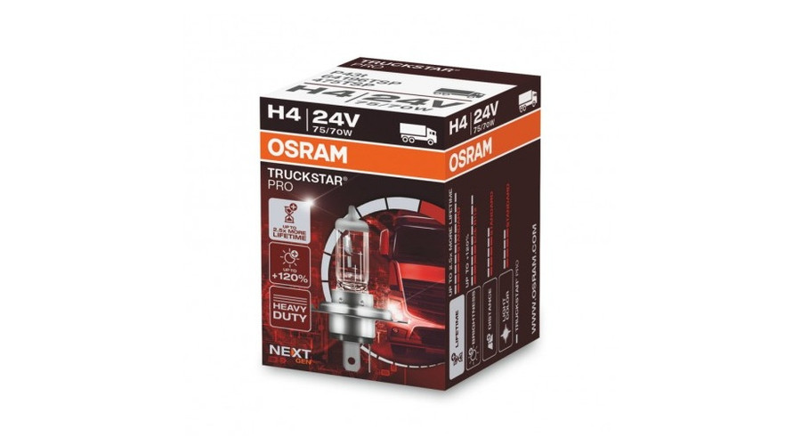 Osram H4 Truckstar Pro Next Gen 24V +120% halogén izzó 64196TSP