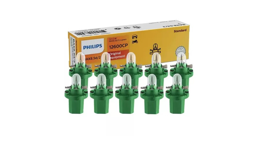 Philips BAX8,5d/2 2W 12V zöld műszerfal izzó 10db-os készlet 12600CP