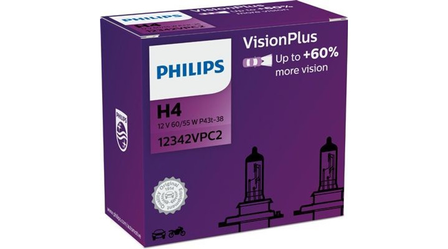 Philips H4 VisionPlus +60% DUO BOX halogén izzó 12342VPC2
