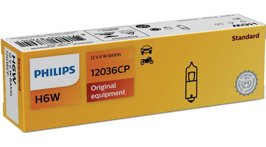 Philips BAX9S H6W Original Vision +30% 10db-os halogén izzó készlet 12036CP