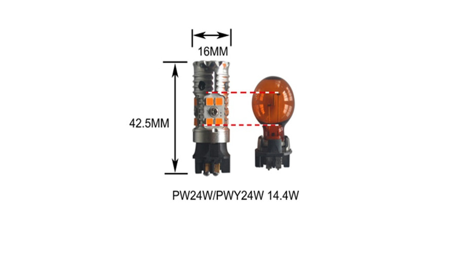 PW24W PWY24W 16x3030SMD LED Epistar sárga