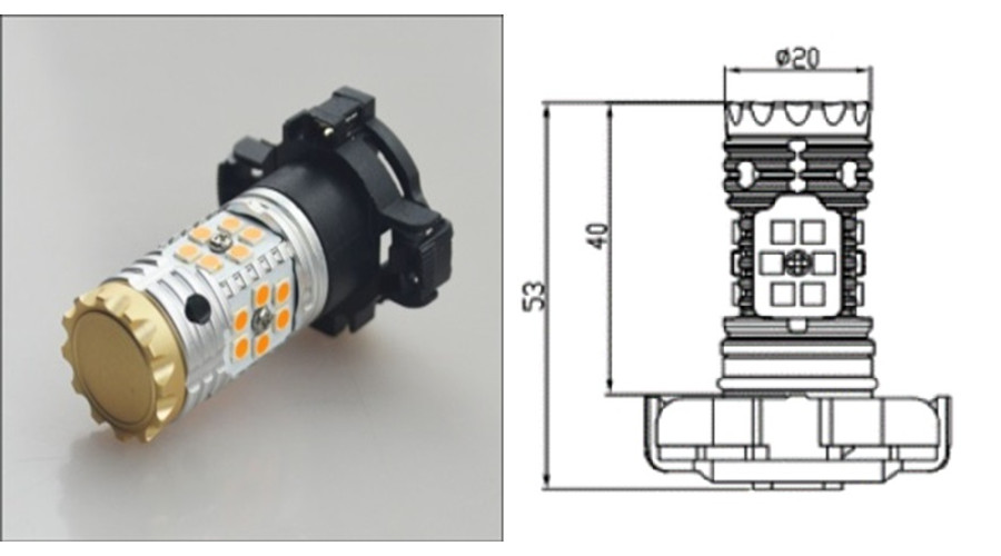PY24W LED 24x3030SMD Epistar (sárga) Can-Bus index