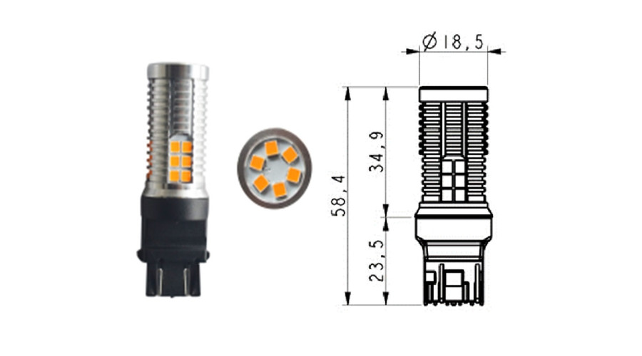 T20 7444 W21W - W21/5W LED 30x3030SMD 12W Epistar sárga Canbus