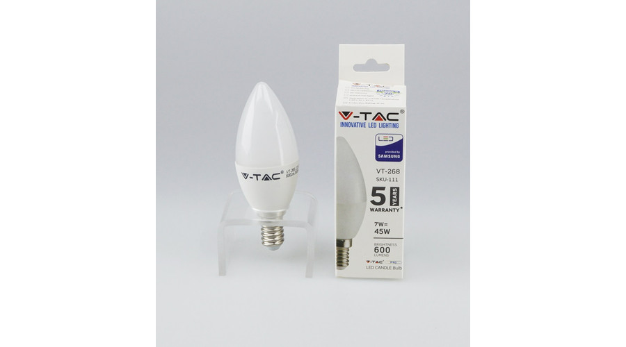 V-TAC E14 gyertya LED 7W (=45W) 3000K VT-268 / SKU-111