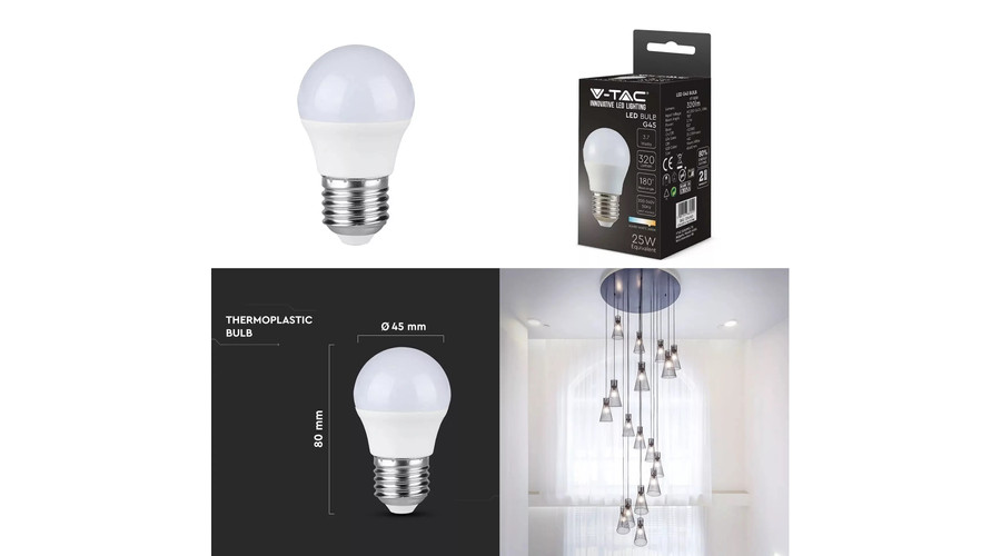 V-TAC E27 kisgömb LED 3,7W (=25W) 4000K VT-1830 / SKU-214162