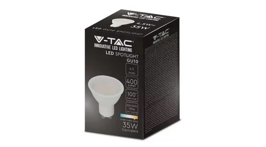 V-TAC GU10 spot LED 4,5W (=35W) 4000K VT-1975 / SKU-211686
